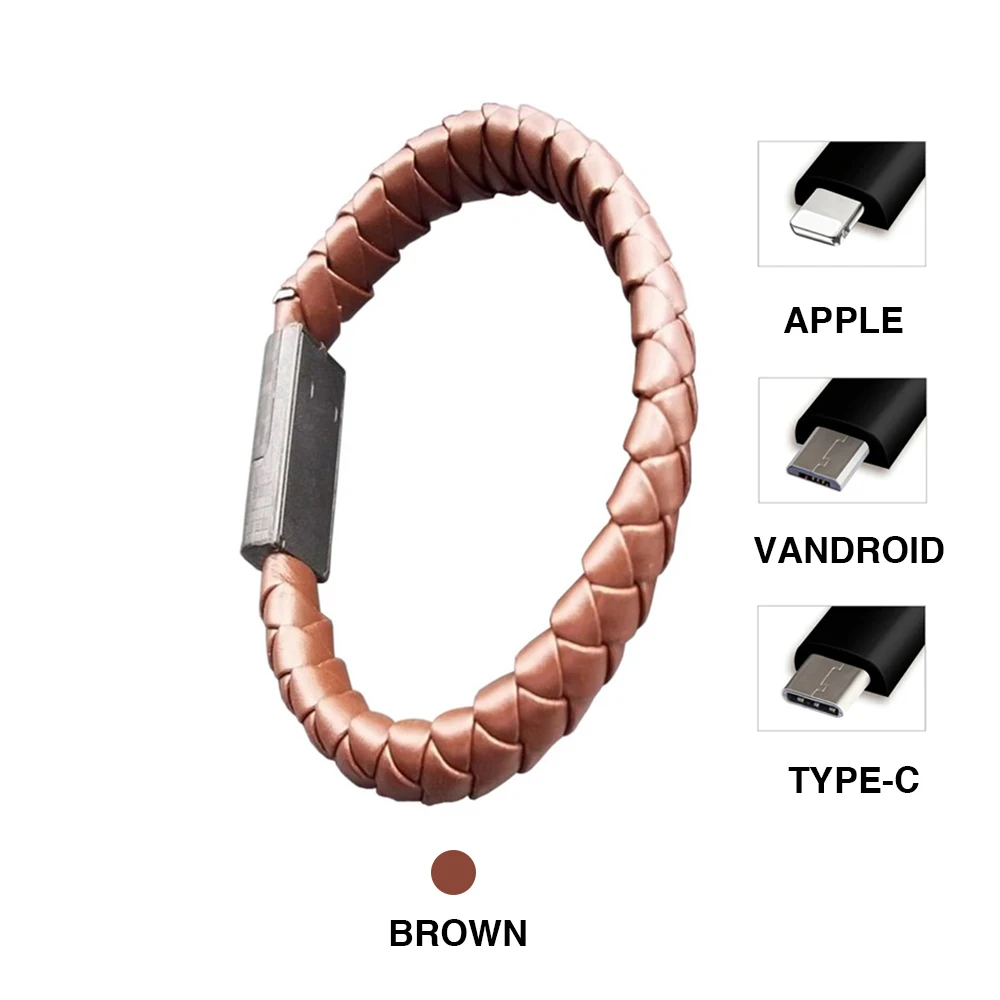 Brown Vapeonly кабель для передачи данных для мобильного телефона плетеные браслеты на запястье вязаный телефон зарядное устройство панк Usb зарядный кабель Lether браслет ювелирные изделия - Тип штекера: Brown