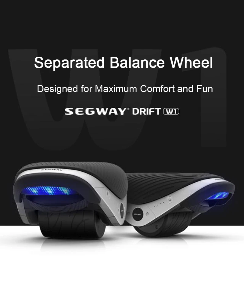 Ninebot Segway W1 Drift W1 электронные коньки для взрослых/детей 200 Вт 12 км/ч Максимальная нагрузка 100 кг с RGB Led светильник, балансировочное колесо