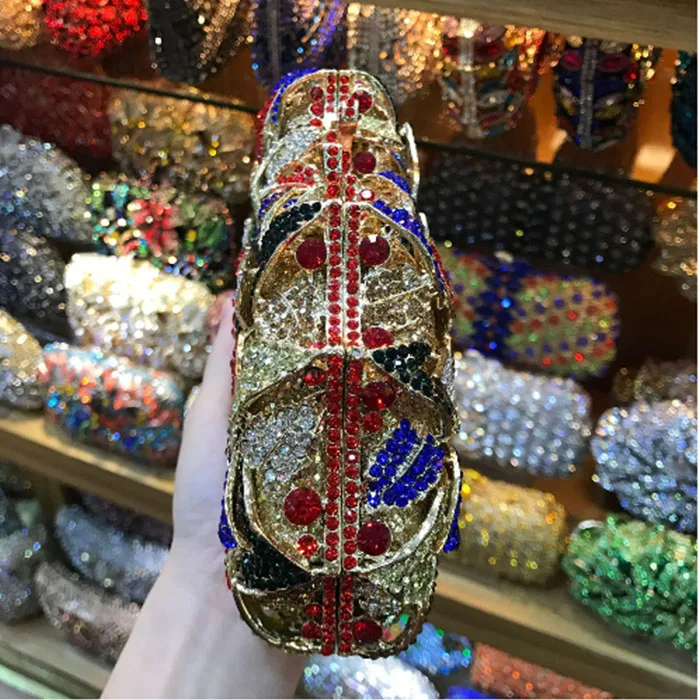Женский зеленый/золотистый/серебристый/синий клатч с кристаллами и вырезами