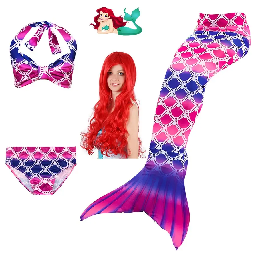 Женский детский костюм русалочки, купальный костюм- купальник, моноласт, хвост, парик, для девочек