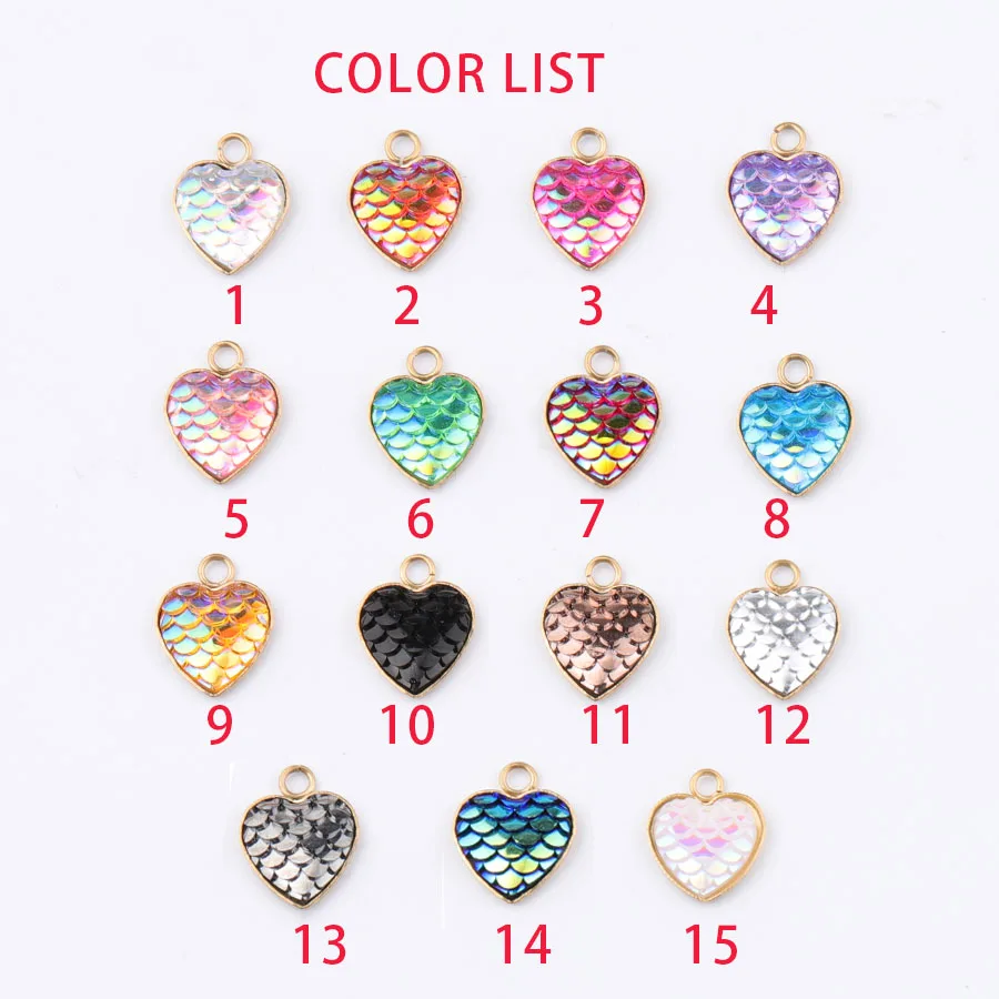 

Fnixtar 30Pcs Mermaid Fish Scale Love Heart Charms PVD Gold Color Stainless Steel Dragon Scale Resin Charms For DIY Necklace