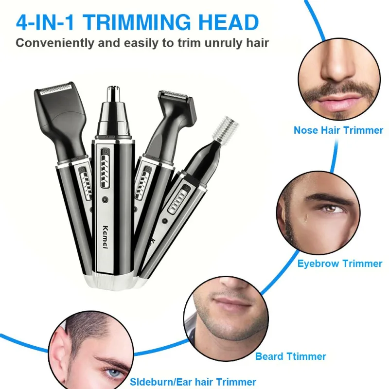 

4 In 1 Electric Rechargeable Nose Hair Trimmer Stainless Steel Mini Razor Repair Hair Repair For Men Eyebrows Nose & Ear Trimmer