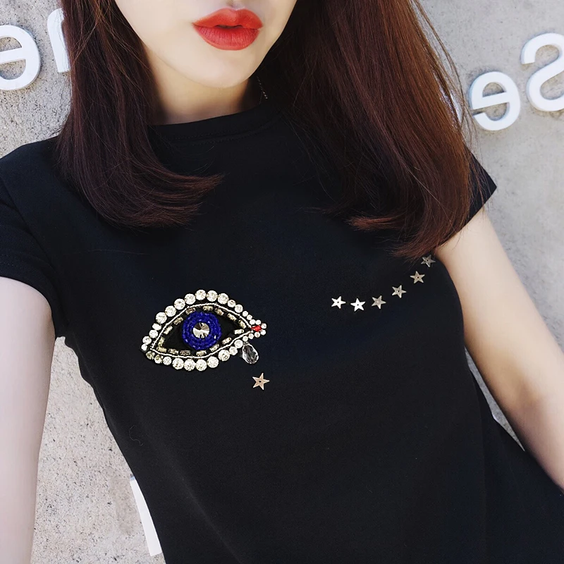 Новинка 2017 года Брендовая весенне летняя Пикантная Футболка с блестками