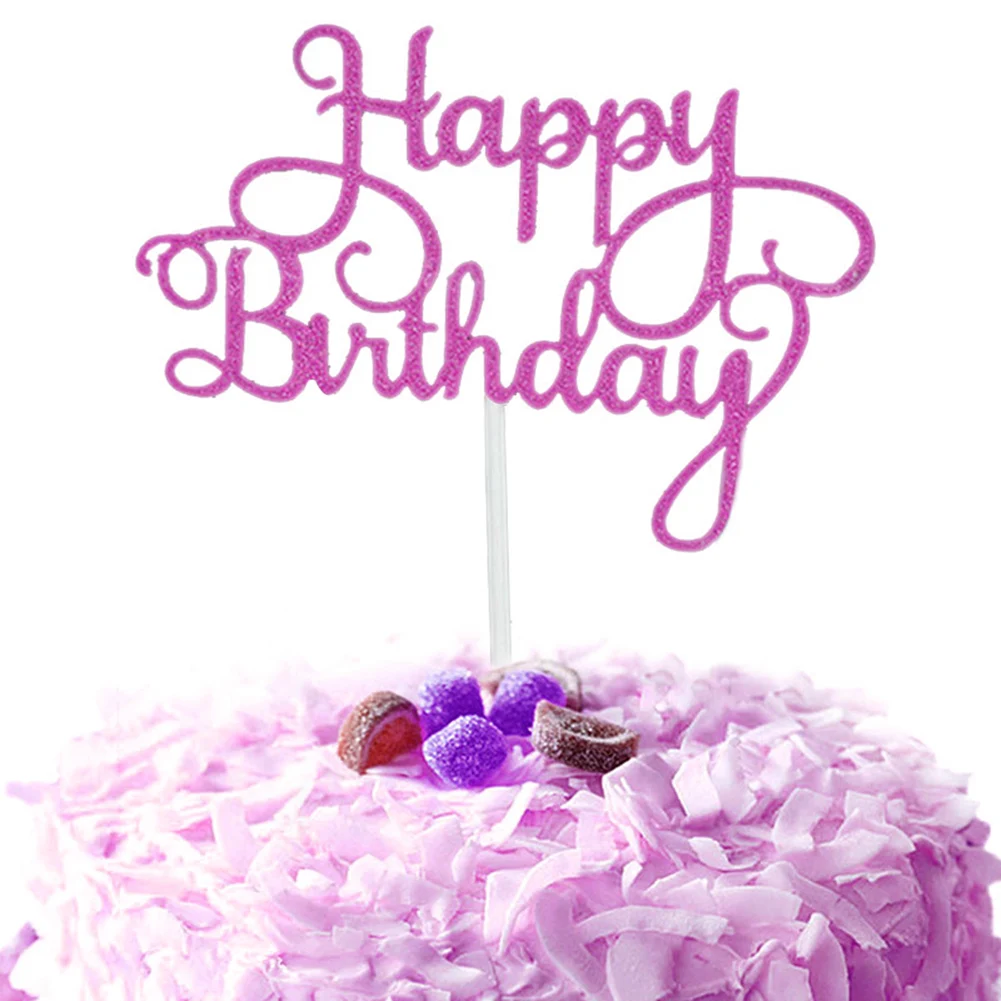 Purple Топпер для кексов, тортов, флаги с надписью Happy birthday, двойная палочка для семьи, дня рождения, вечеринки, украшения для выпечки, товары для магазина - Цвет: Purple