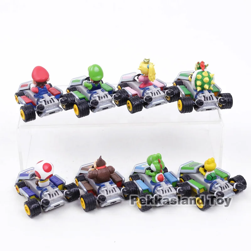 Супер Марио Bros Марио Луиджи персик боусер жаба Ослик Kong Yoshi Koopa Kart Pull Back автомобиль фигурка игрушки 8 шт./компл