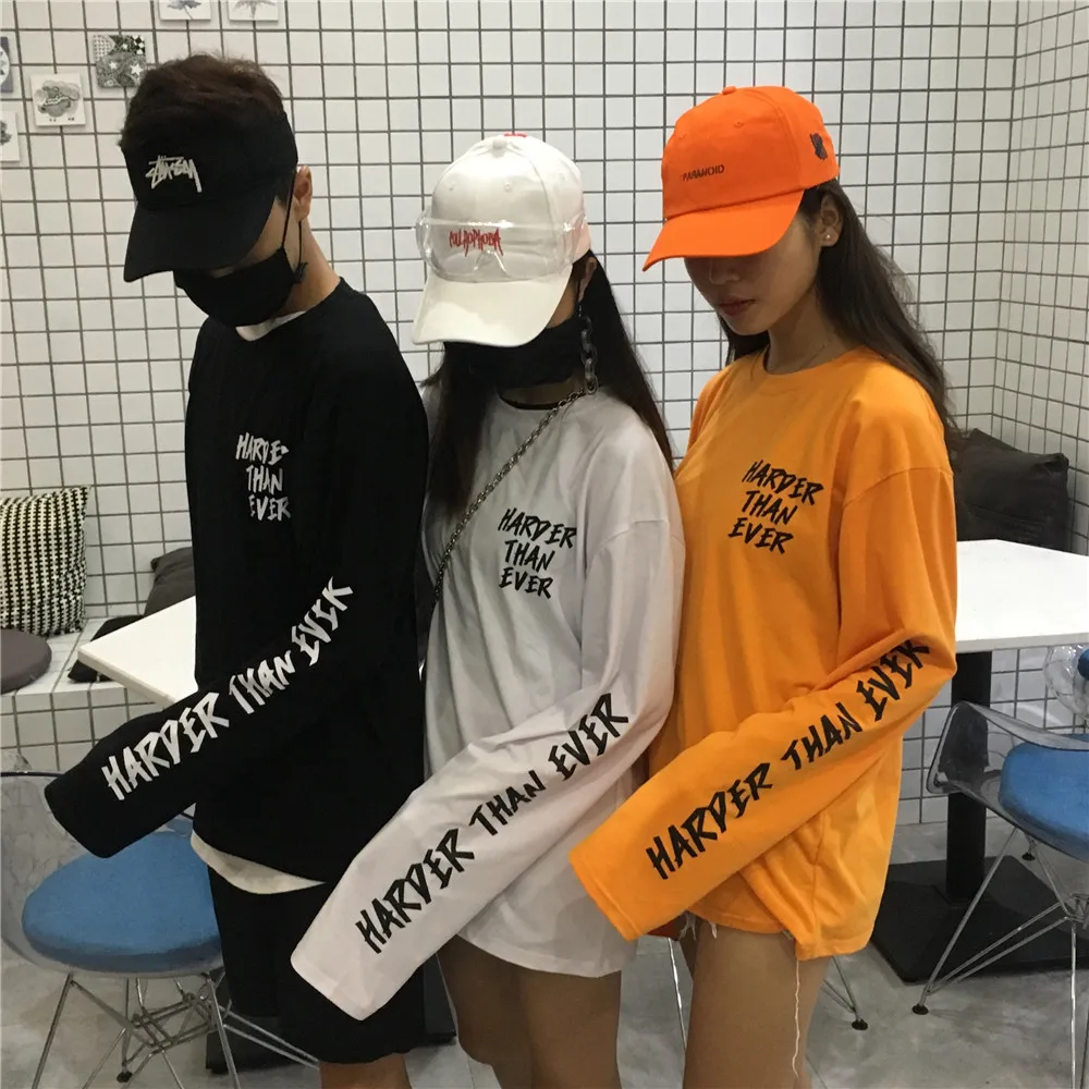 YouGeMan Футболка женская одежда Весна Осень корейский Ulzzang Harajuku с буквенным принтом длинный рукав футболка женская негабаритная футболка