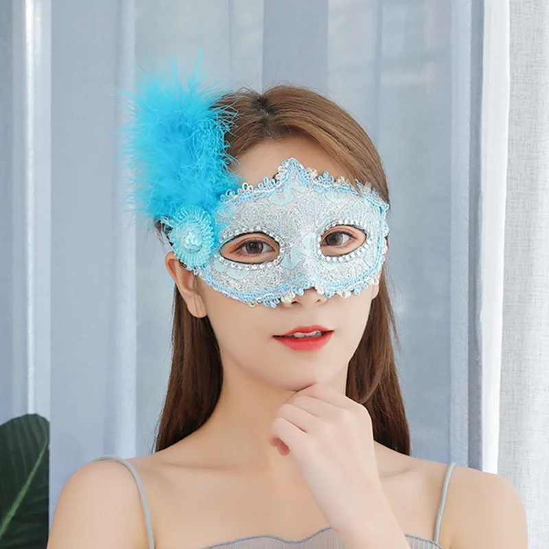 

Halloween New PVC No Smell Women Mask 2019 New Fancy Ball Party Sexy Decorative Mask Silk Strapes Bandage Side Feather Lady Mask