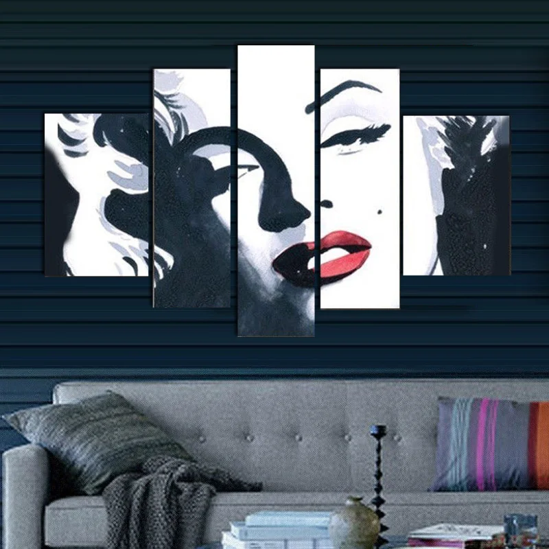 

Unframed Pure Hand Painted Oil Painting on Canvas Canvas Classic Marilyn Monroe European wall Home Decoration Art5 parts