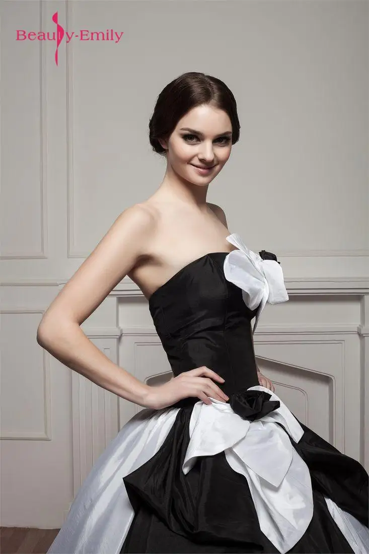 Beauty Emily черно белые свадебные платья без бретелек на молнии бальное платье