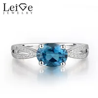 Leige Jewelry Real London Blue Topaz Oval Cut Prong Setting Engagement Romantic Rings 925 Sterling Silver Fine Jewelry