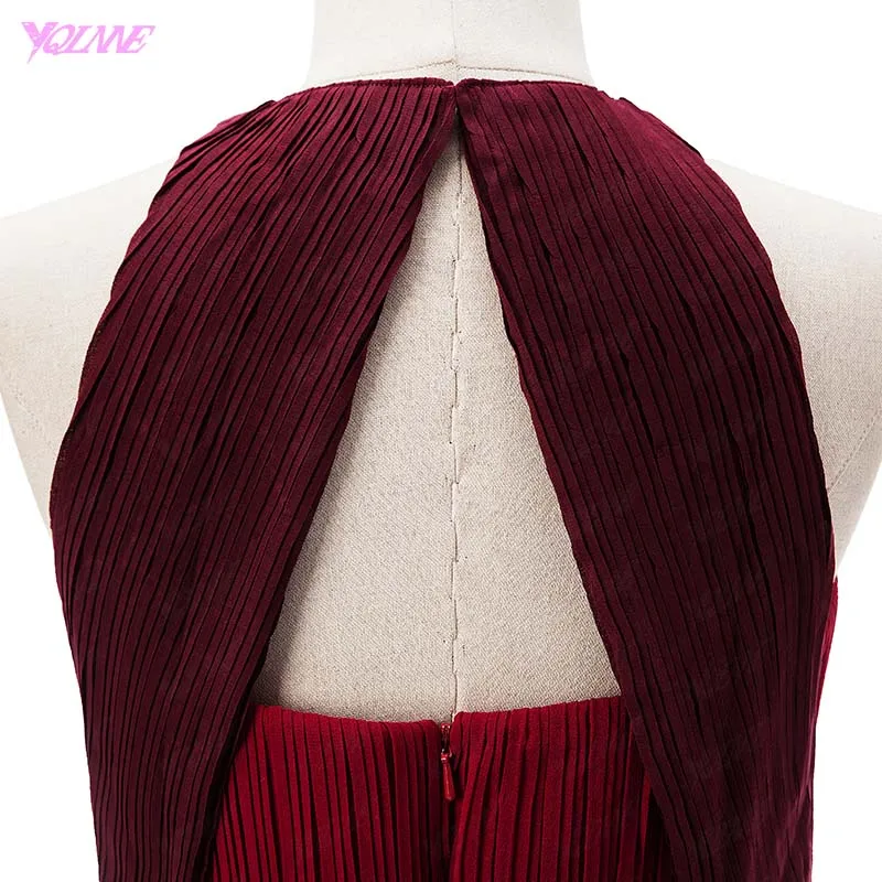 Женское вечернее платье знаменитости YQLNNE бордовое длинное на бретелях с