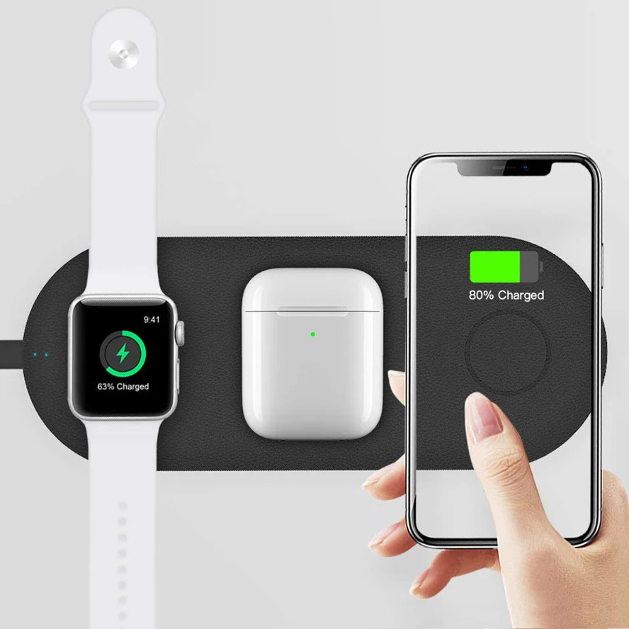 Беспроводное зарядное устройство 3 в 1 QI для Apple Watch 5 2 4 серии AirPods iPhone X 8 Plus XS 11 Max XR