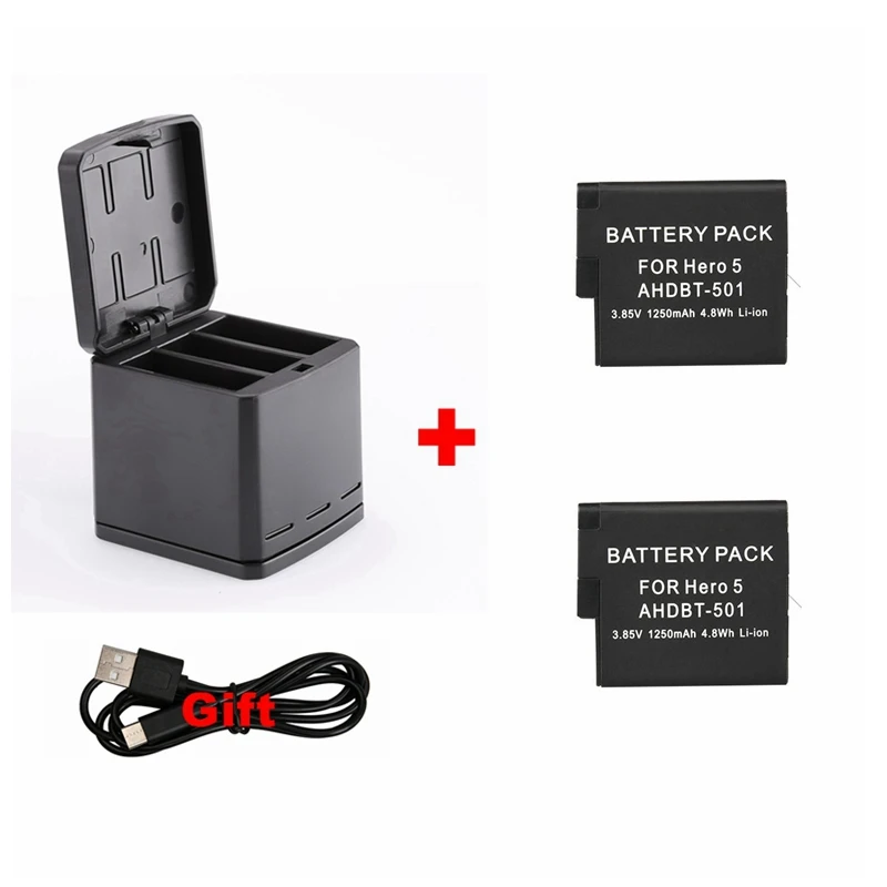 A package Hero 5 для Go Pro 8 7 6 5 батарея 2шт/3 шт+ коробка для хранения type-C Interfa зарядное устройство для GoPro Hero 5 6 Hero 7 8 Черные Аксессуары - Цвет: A package