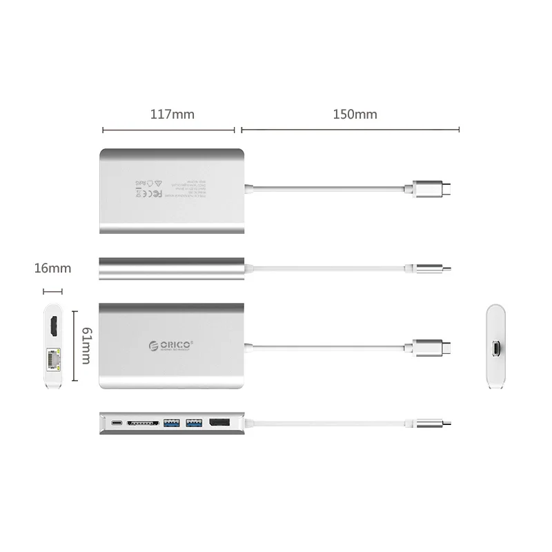 ORICO 7 в 1 USB C концентратор для USB3.0 HDMI Displayport RJ45 SD адаптер с зарядными портами Type Samsung