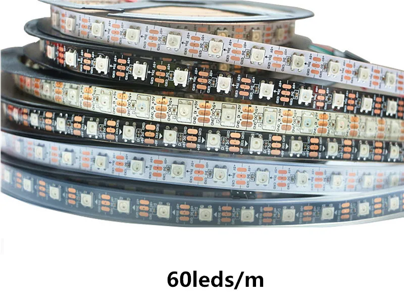 WS2812B Светодиодные ленты индивидуально адресуемых RGB умная Пиксели полоса 1 м-5 м черный/белый PCB WS2812 IC Водонепроницаемый 5V 30/60/144 светодиодный s/m - Испускаемый цвет: 60leds
