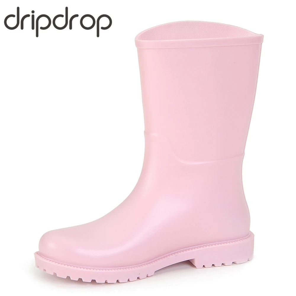 DRIPDROP Женские Резиновые Сапоги до Середины Икры Непромокаемые Резиновые Сапоги для женщин Весенние Сапоги
