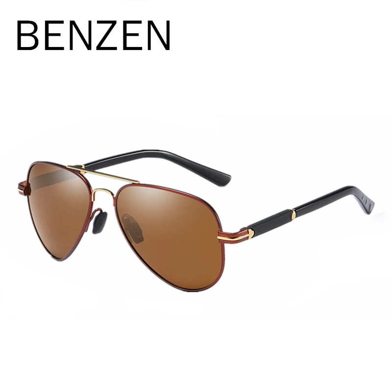 BENZEN, солнцезащитные очки, мужские, классические, поляризационные, солнцезащитные очки для мужчин, с защитой от ультрафиолета, очки для вождения, очки пилота, черные, 9332 - Цвет линз: COFFEE GOLD COFFEE