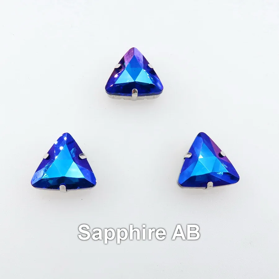 A4 Sapphire AB AB цвета серебряный коготь настройки 18 мм треугольной формы стекло Кристалл пришить стразы бусины одежды обувь ручной работы diy отделка - Цвет: A4 Sapphire AB