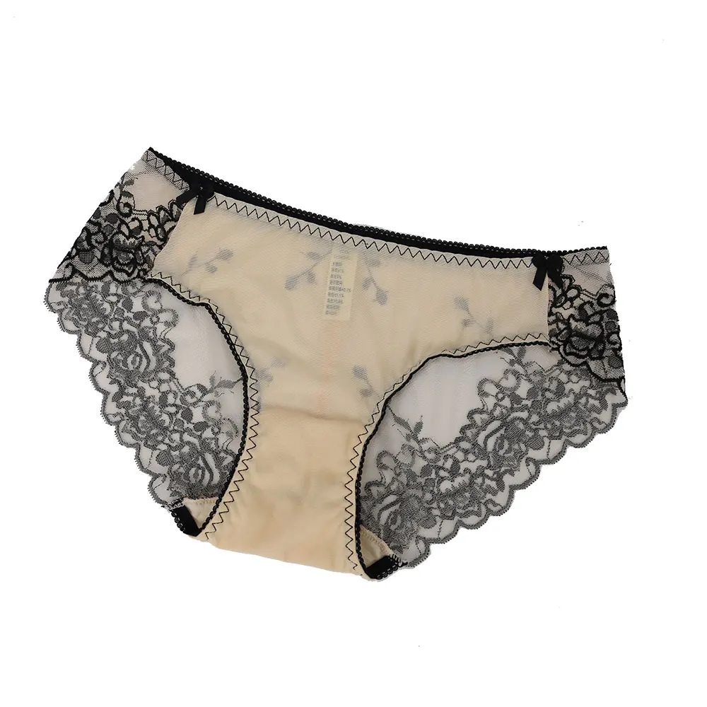 light khaki Высококачественные женские сексуальные трусики, кружевные прозрачные сетчатые трусы, китайское нижнее белье с вышивкой, цельное бесшовное белье - Цвет: light khaki