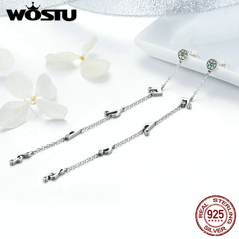 WOSTU,, 925 пробы, Серебряные длинные серьги с качающимися нотами для женщин, серьги из стерлингового серебра, ювелирные изделия, FIE202