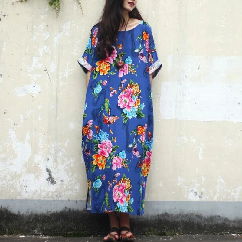 Women Summer Dress 2017 New Fashion Cotton Linen Vintage Flower Print Plus Size Loose | Женская одежда