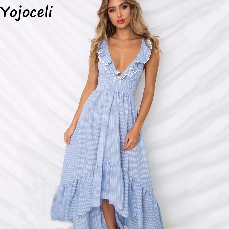 Yojoceli рюшами в полоску на шнуровке бахрома длинное платье женские летние