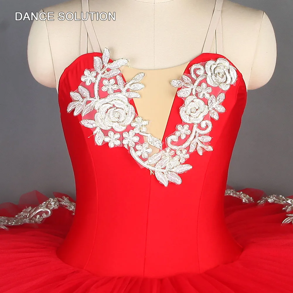 Red Spandex Bodice Pre-professional Ballet Pancake Tutu Ballerina Solo Costume Girl and Women Stage Performance Dress BLL109 |