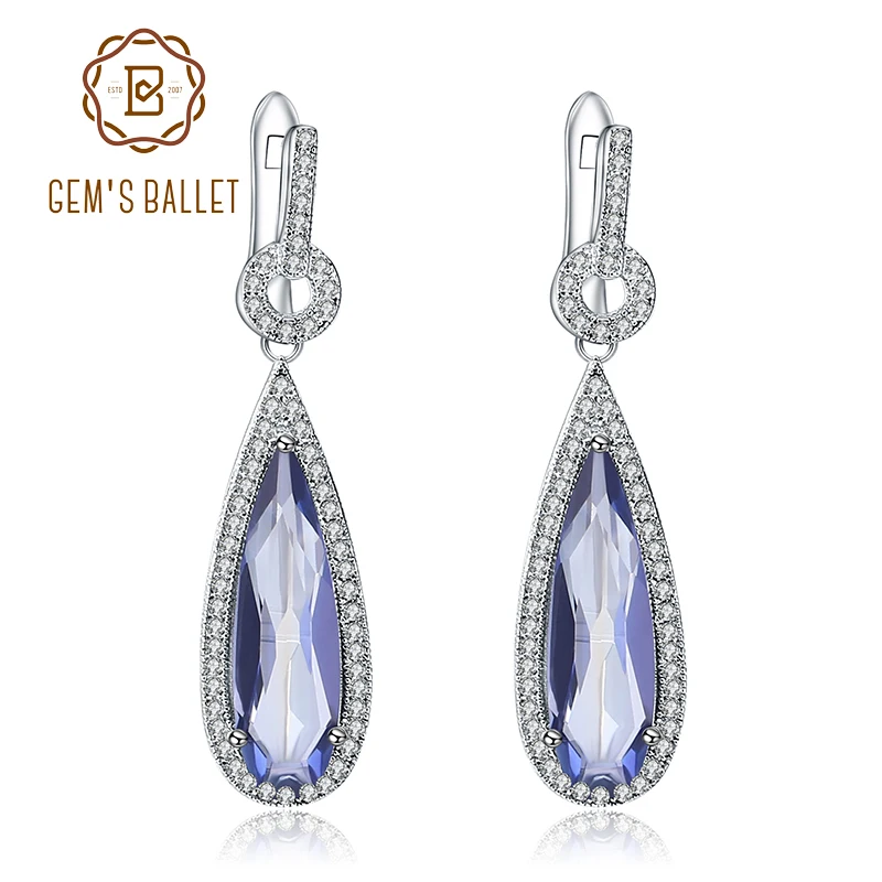 

GEM'S BALLET Classic Natural Iolite Blue Mystic Quartz Gemstone Water Drop Earrings 925 Sterling Silver Fine Jewelry For Women