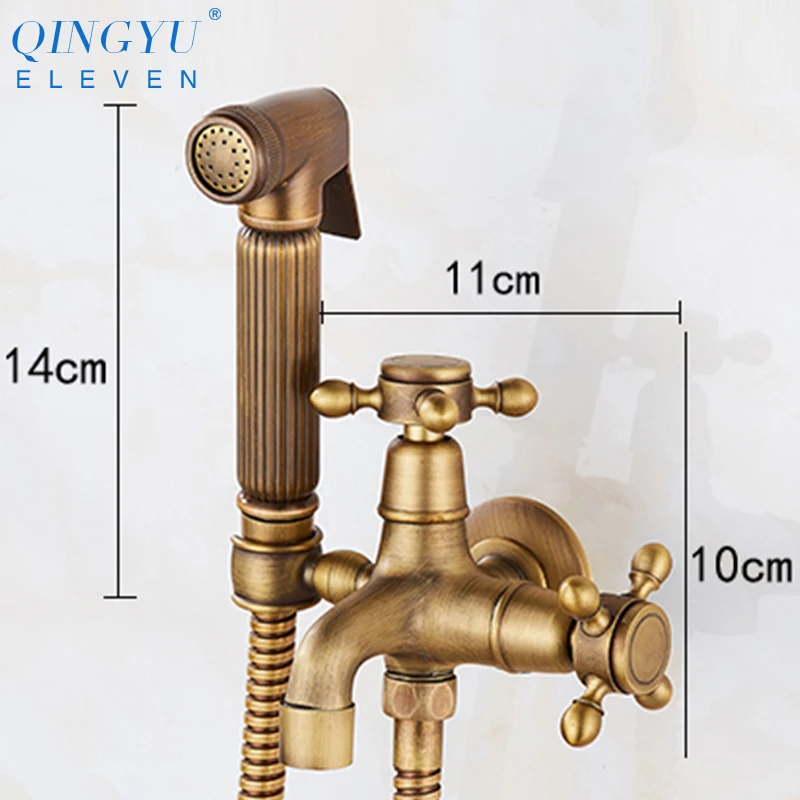 

QINGYU ELEVEN all copper bidet faucet shower set European antique balcony outdoor pressurization spray gun bidet shower set