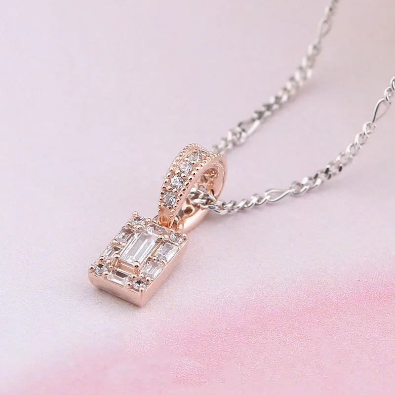 100% 925 Sterling Silver 387543CZ Rose Luminous Ice Pendant High Quality Jewelry Women Vintage | Украшения и аксессуары