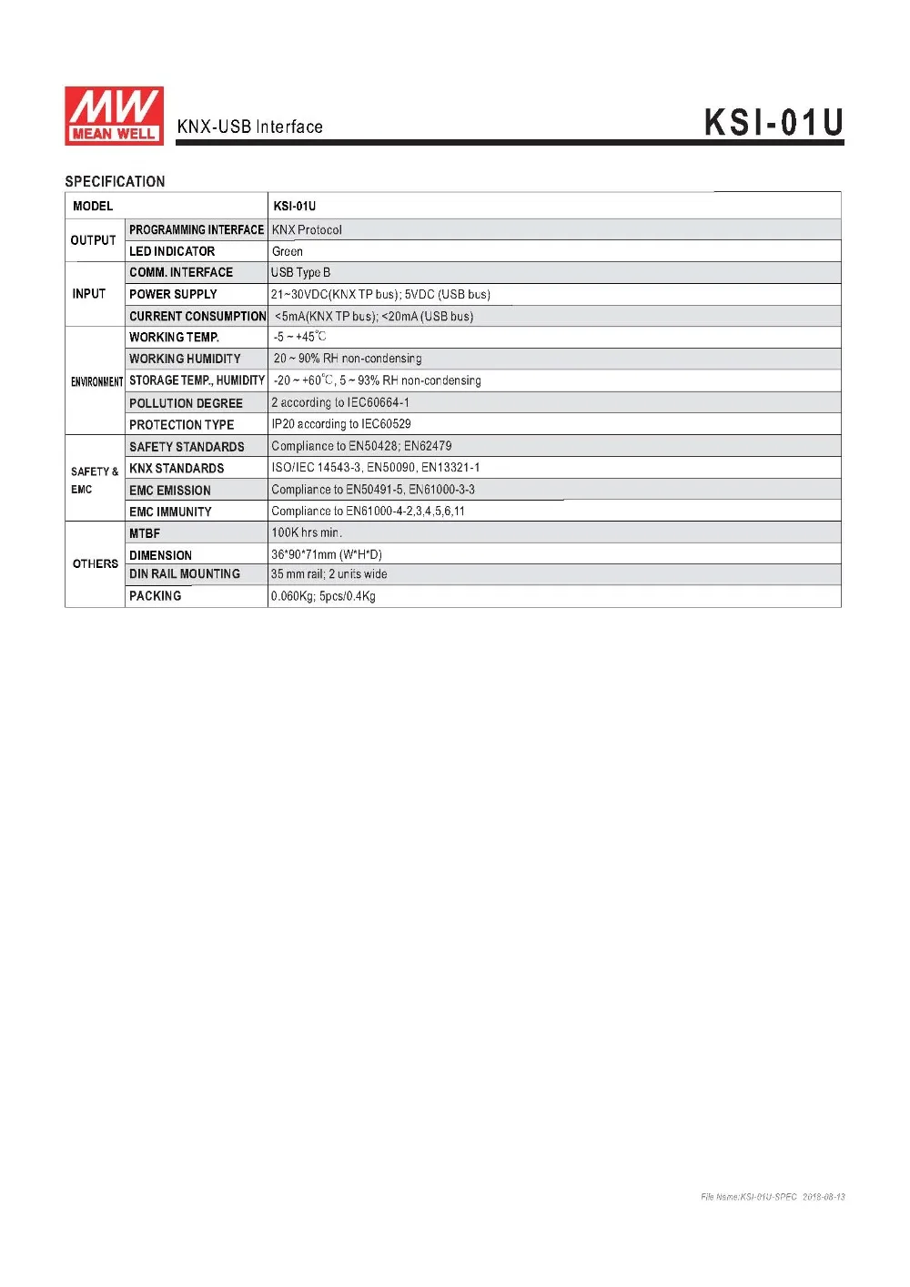 MEAN WELL KNX-USB KSI-01U интерфейса