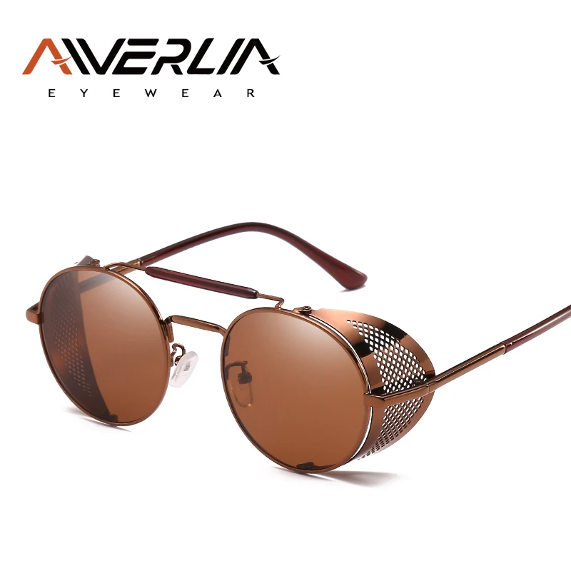 C5Brown-Brown AIVERLIA стимпанк Солнцезащитные очки панк металлические щиты солнцезащитные очки для мужчин и женщин брендовые дизайнерские круглые очки UV400 Gafas de Sol AI57 - Цвет линз: C5Brown-Brown