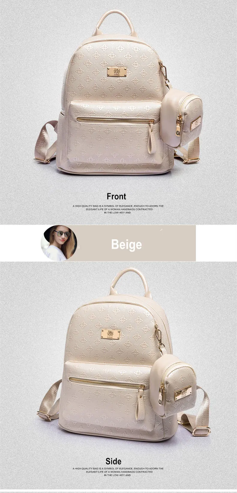 Fashion Brand Women Backpack Leather Zipper Backpack School Bags For Teenagers Girls Waterproof Travel Backpack Champagne Female