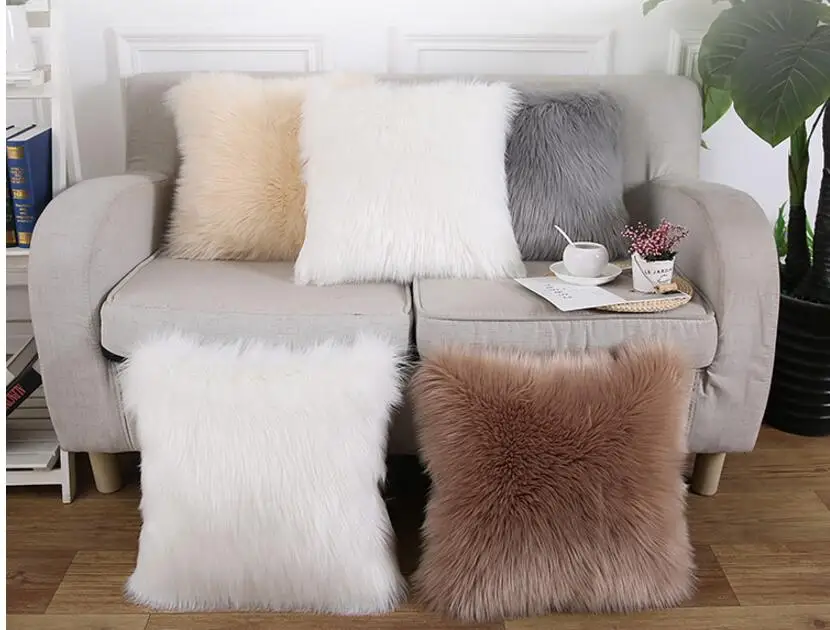 Мягкий Пушистый Плюшевый чехол для подушки декоративный теплый квадратный