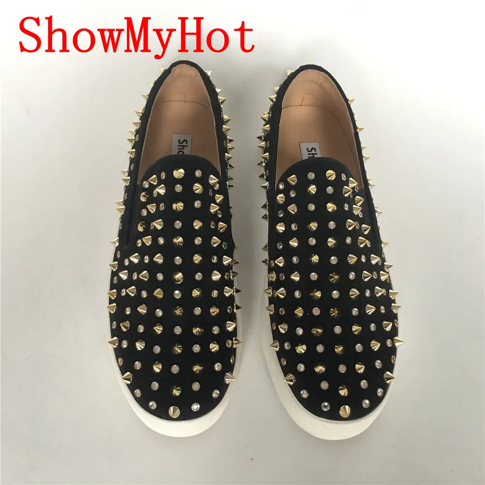 ShowMyHot/женские туфли на плоской подошве высокого качества Модные женские лоферы с заклепками повседневные женские слипоны на платформе с круглым носком