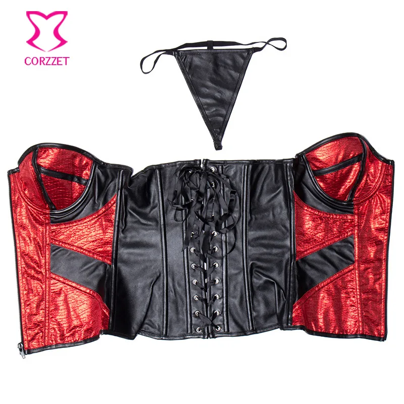 Красный корсет на молнии из ПВХ кожи для клувечерние и бюстье готическая одежда