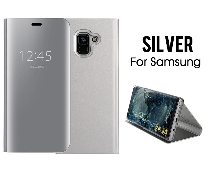 Умный зеркальный флип-чехол для samsung Galaxy A7 A3 A5 A6 A8 Clear View в виде ракушки для samsung J3 J5 J7 J8 J6 крышка чехол s - Цвет: Silver