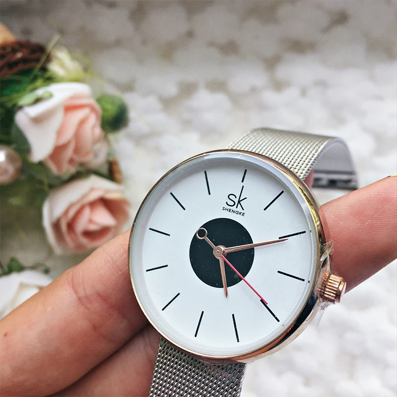 Shengke брендовые роскошные женские часы высокого качества с черным сетчатым