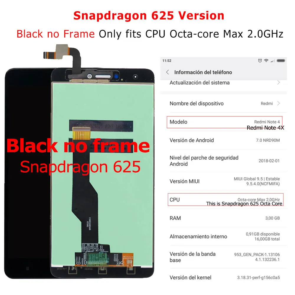 Экран на Xiaomi Redmi Note 4 ЖК-дисплей с сенсорным экраном дигитайзер в сборе для дисплей Xiaomi Redmi Note 4X экран Рамка запасных частей - Цвет: Snapdragon Black