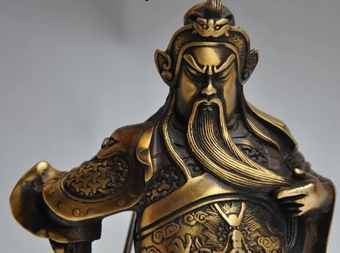 9 &quotКитайский Бронзовый Воин Голова Дракона Меч Стенд Гуань гун GuanYu Статуя Бога |