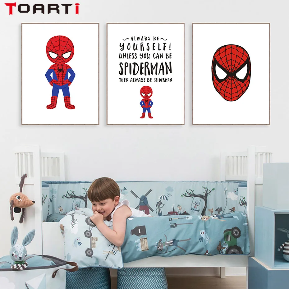 Adorable Cartoon Superhero Wall Art Pictures Inspiring Quote Canvas Painting Nursery Vintage Posters&ampPrints Kids Room Home Decor | Дом и