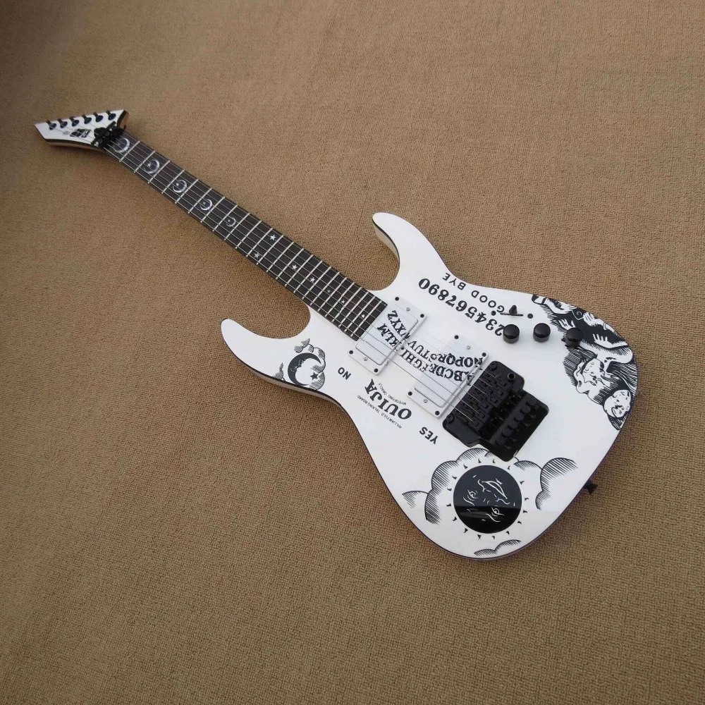 

Top quality FDOH-002 white color Personality patterm black hardware Kirk Hammett Ouija Electric Guitar, Free shipping