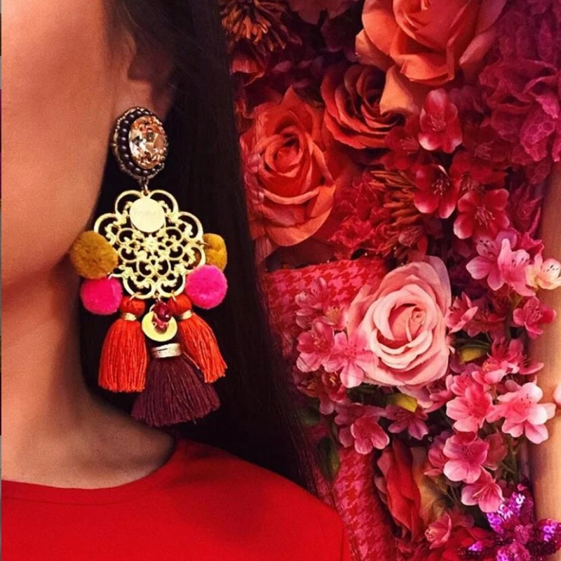 Очаровательные длинные массивные серьги с кисточками Boho блестящие Висячие серьги для женщин Роскошные свадебные серьги с бахромой