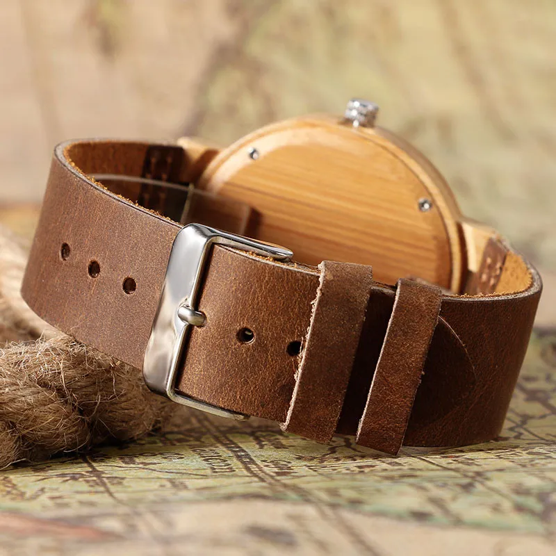 

YISUYA Creative Nature Minimalist Wood Bamboo Deer Head Brown Leather Quartz WristWatch Moose Analog Men Fashion Bangle Bracelet