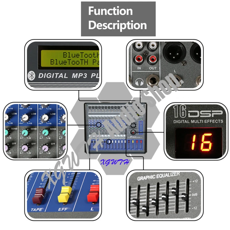 12 канальный цифровой аудио микшер усилитель с Bluetooth MP3 USB+ 48 V Phantom Мощность Профессиональный микровой, микшерная консоль