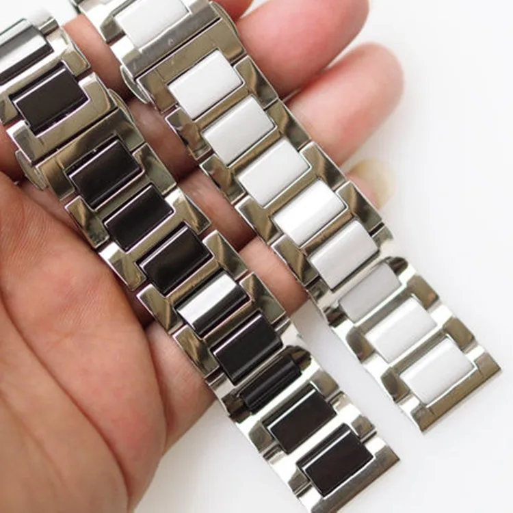 Черный и белый керамический из нержавеющей стали ремешок для часов трех