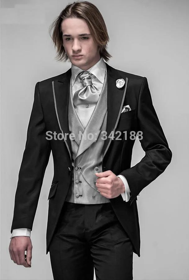 

Custom Made Slim Fit Groom Tuxedos/Black Best man Peak Lapel Groomsman Men Wedding Suits Prom/Form/Bridegroom(Jacket+Pants+Vest)