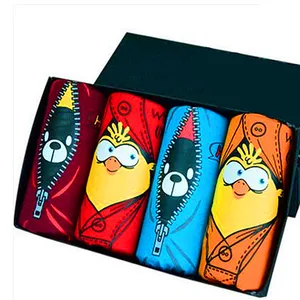 Трусы-боксеры мужские, 4 шт.лот, из бамбука, с изображением медведя, птиц, забавные