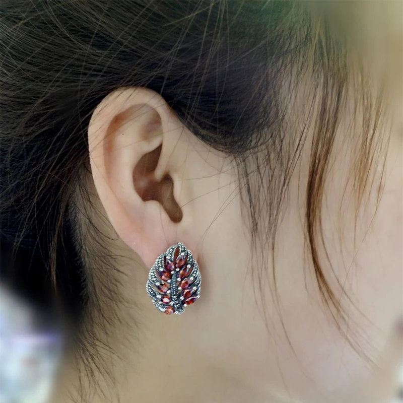 Женские свадебные серьги с листьями красные из 100% стерлингового серебра 925 пробы