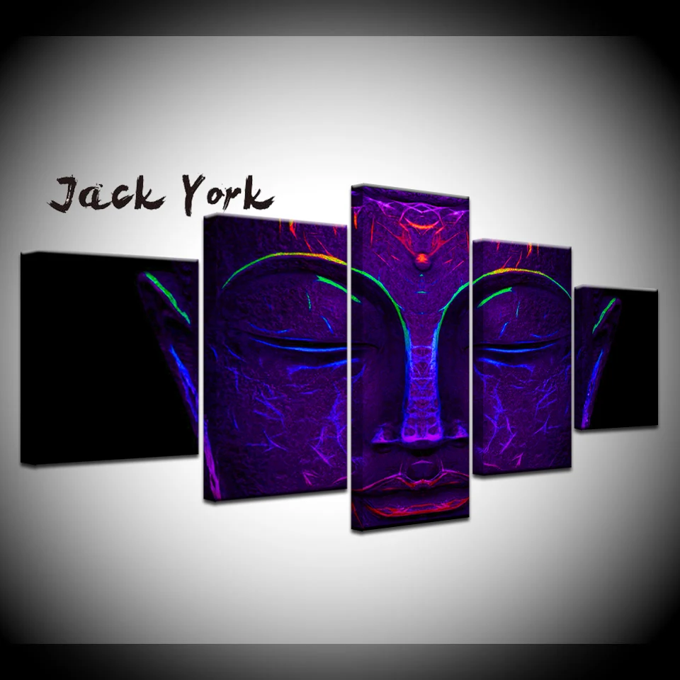 Картина на холсте красочная абстрактная Будда 5 шт. Настенная картина модульные